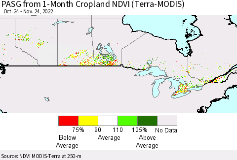 Canada PASG from 1-Month Cropland NDVI (Terra-MODIS) Thematic Map For 11/17/2022 - 11/24/2022