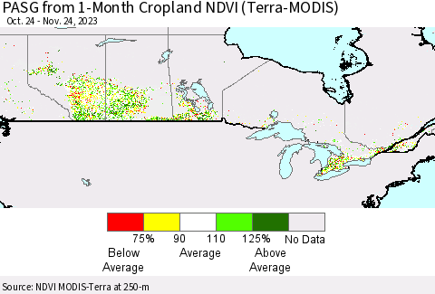 Canada PASG from 1-Month Cropland NDVI (Terra-MODIS) Thematic Map For 11/17/2023 - 11/24/2023