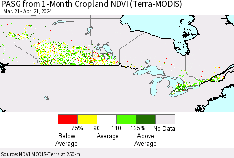 Canada PASG from 1-Month Cropland NDVI (Terra-MODIS) Thematic Map For 4/14/2024 - 4/21/2024