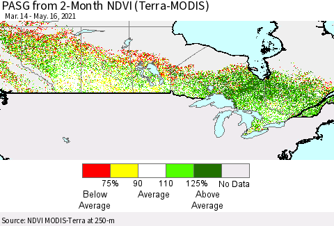 Canada PASG from 2-Month NDVI (Terra-MODIS) Thematic Map For 5/9/2021 - 5/16/2021
