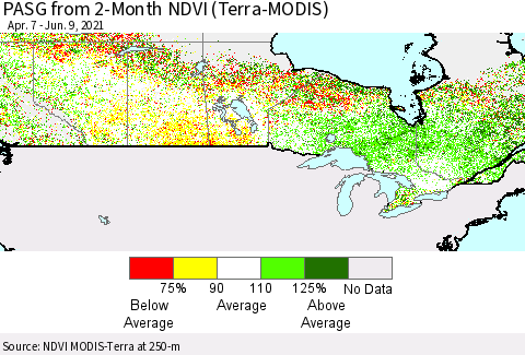 Canada PASG from 2-Month NDVI (Terra-MODIS) Thematic Map For 6/2/2021 - 6/9/2021