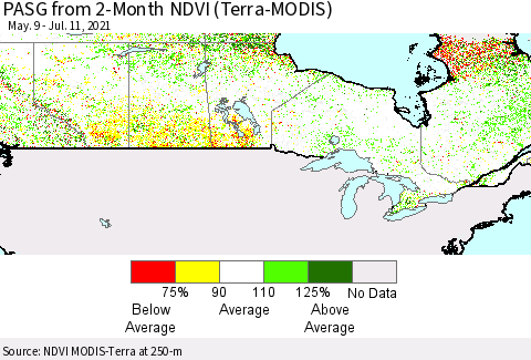 Canada PASG from 2-Month NDVI (Terra-MODIS) Thematic Map For 7/4/2021 - 7/11/2021