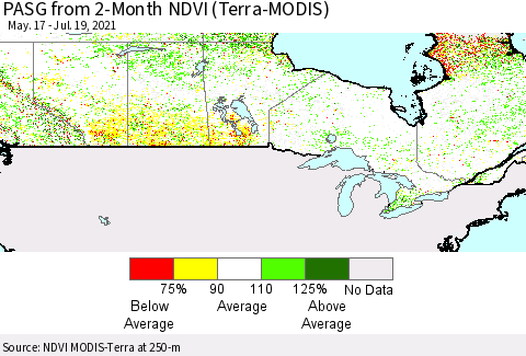 Canada PASG from 2-Month NDVI (Terra-MODIS) Thematic Map For 7/12/2021 - 7/19/2021