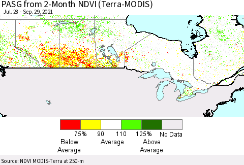 Canada PASG from 2-Month NDVI (Terra-MODIS) Thematic Map For 9/22/2021 - 9/29/2021