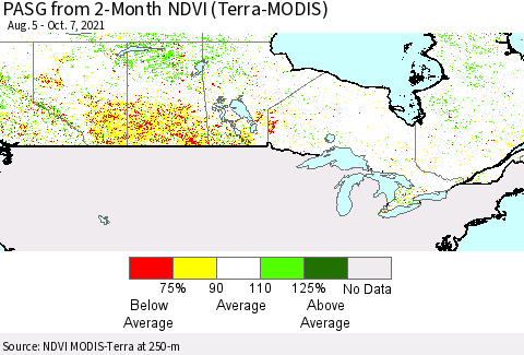 Canada PASG from 2-Month NDVI (Terra-MODIS) Thematic Map For 9/30/2021 - 10/7/2021