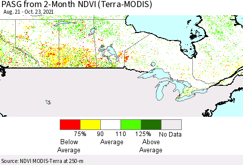 Canada PASG from 2-Month NDVI (Terra-MODIS) Thematic Map For 10/16/2021 - 10/23/2021