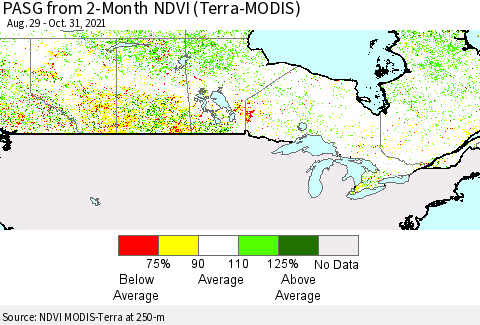 Canada PASG from 2-Month NDVI (Terra-MODIS) Thematic Map For 10/24/2021 - 10/31/2021