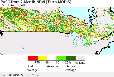 Canada PASG from 2-Month NDVI (Terra-MODIS) Thematic Map For 12/11/2021 - 12/18/2021