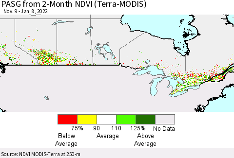 Canada PASG from 2-Month NDVI (Terra-MODIS) Thematic Map For 1/1/2022 - 1/8/2022