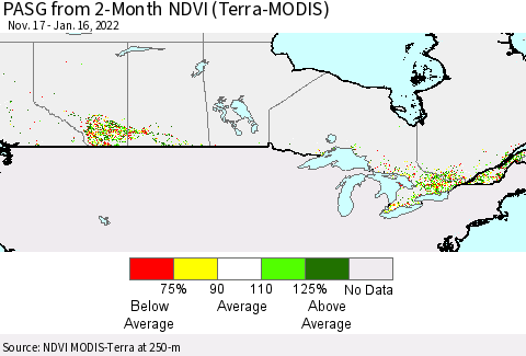 Canada PASG from 2-Month NDVI (Terra-MODIS) Thematic Map For 1/9/2022 - 1/16/2022
