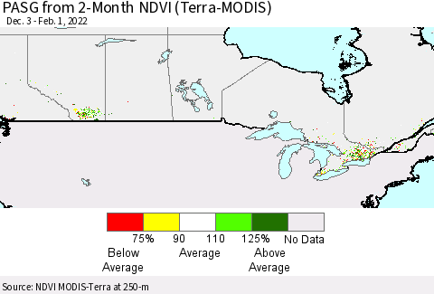 Canada PASG from 2-Month NDVI (Terra-MODIS) Thematic Map For 1/25/2022 - 2/1/2022