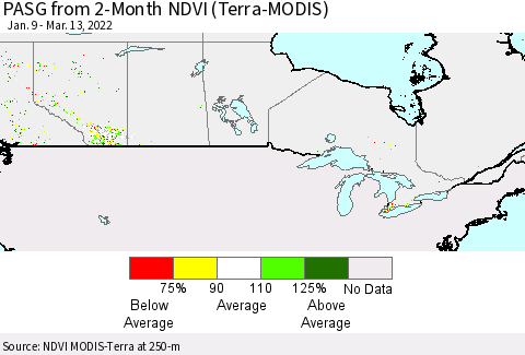 Canada PASG from 2-Month NDVI (Terra-MODIS) Thematic Map For 3/6/2022 - 3/13/2022
