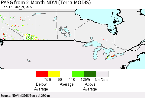 Canada PASG from 2-Month NDVI (Terra-MODIS) Thematic Map For 3/14/2022 - 3/21/2022