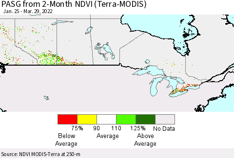 Canada PASG from 2-Month NDVI (Terra-MODIS) Thematic Map For 3/22/2022 - 3/29/2022