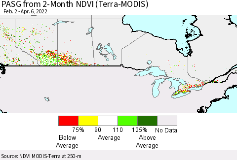 Canada PASG from 2-Month NDVI (Terra-MODIS) Thematic Map For 3/30/2022 - 4/6/2022