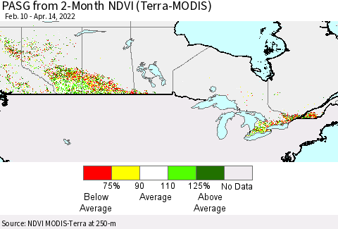 Canada PASG from 2-Month NDVI (Terra-MODIS) Thematic Map For 4/7/2022 - 4/14/2022
