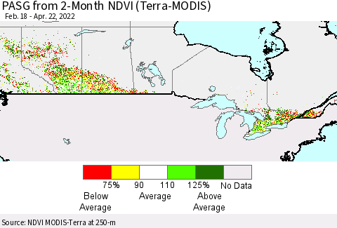 Canada PASG from 2-Month NDVI (Terra-MODIS) Thematic Map For 4/15/2022 - 4/22/2022