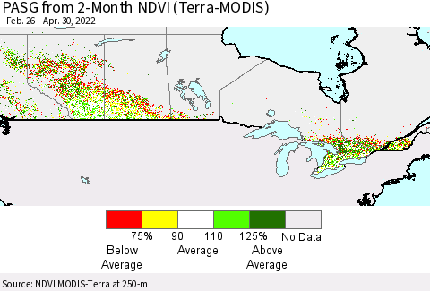 Canada PASG from 2-Month NDVI (Terra-MODIS) Thematic Map For 4/23/2022 - 4/30/2022