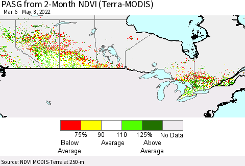 Canada PASG from 2-Month NDVI (Terra-MODIS) Thematic Map For 5/1/2022 - 5/8/2022