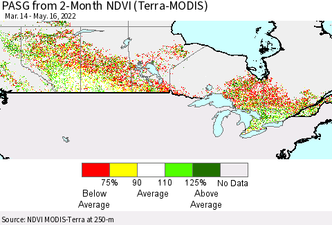 Canada PASG from 2-Month NDVI (Terra-MODIS) Thematic Map For 5/9/2022 - 5/16/2022