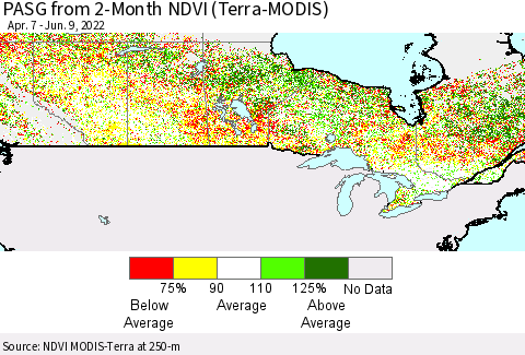 Canada PASG from 2-Month NDVI (Terra-MODIS) Thematic Map For 6/2/2022 - 6/9/2022