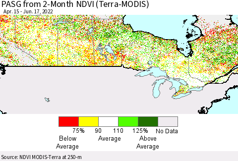 Canada PASG from 2-Month NDVI (Terra-MODIS) Thematic Map For 6/10/2022 - 6/17/2022