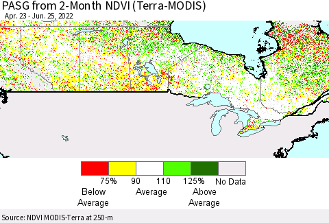 Canada PASG from 2-Month NDVI (Terra-MODIS) Thematic Map For 6/18/2022 - 6/25/2022