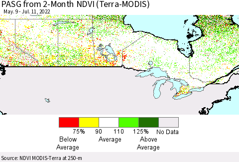 Canada PASG from 2-Month NDVI (Terra-MODIS) Thematic Map For 7/4/2022 - 7/11/2022