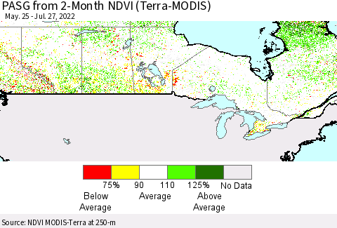 Canada PASG from 2-Month NDVI (Terra-MODIS) Thematic Map For 7/20/2022 - 7/27/2022