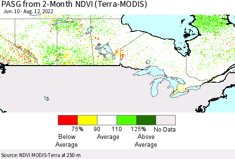 Canada PASG from 2-Month NDVI (Terra-MODIS) Thematic Map For 8/5/2022 - 8/12/2022