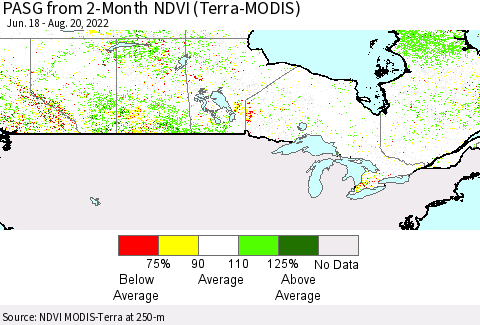 Canada PASG from 2-Month NDVI (Terra-MODIS) Thematic Map For 8/13/2022 - 8/20/2022