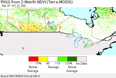Canada PASG from 2-Month NDVI (Terra-MODIS) Thematic Map For 10/24/2022 - 10/31/2022