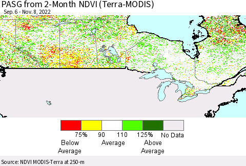 Canada PASG from 2-Month NDVI (Terra-MODIS) Thematic Map For 11/1/2022 - 11/8/2022