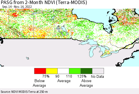 Canada PASG from 2-Month NDVI (Terra-MODIS) Thematic Map For 11/9/2022 - 11/16/2022