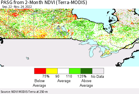 Canada PASG from 2-Month NDVI (Terra-MODIS) Thematic Map For 11/17/2022 - 11/24/2022