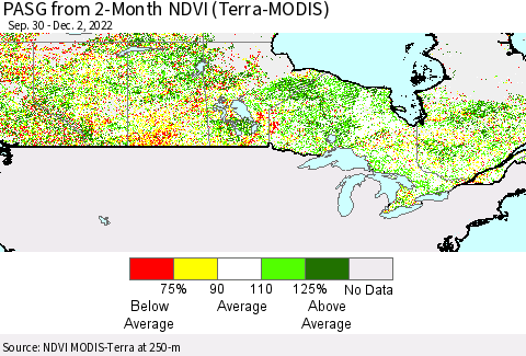 Canada PASG from 2-Month NDVI (Terra-MODIS) Thematic Map For 11/25/2022 - 12/2/2022