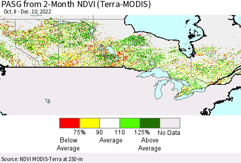 Canada PASG from 2-Month NDVI (Terra-MODIS) Thematic Map For 12/3/2022 - 12/10/2022