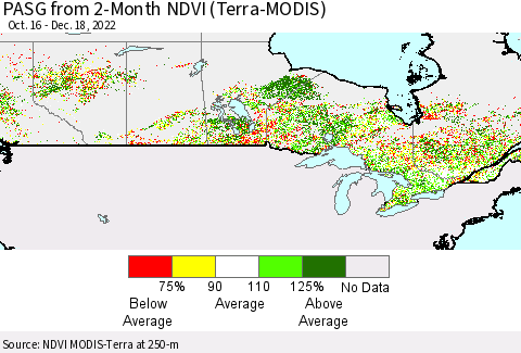 Canada PASG from 2-Month NDVI (Terra-MODIS) Thematic Map For 12/11/2022 - 12/18/2022