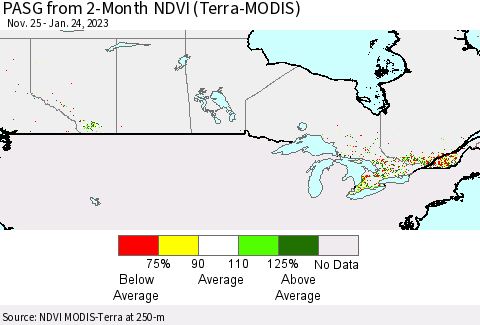 Canada PASG from 2-Month NDVI (Terra-MODIS) Thematic Map For 1/17/2023 - 1/24/2023