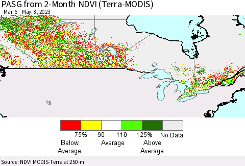 Canada PASG from 2-Month NDVI (Terra-MODIS) Thematic Map For 5/1/2023 - 5/8/2023