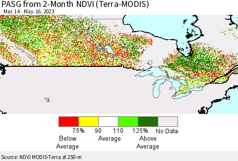 Canada PASG from 2-Month NDVI (Terra-MODIS) Thematic Map For 5/9/2023 - 5/16/2023