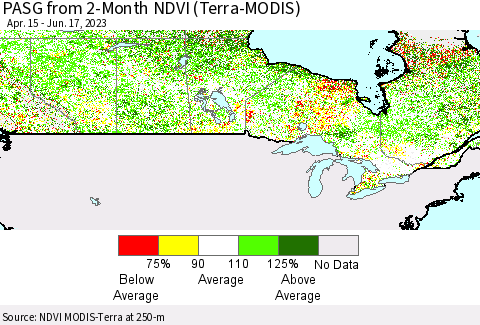 Canada PASG from 2-Month NDVI (Terra-MODIS) Thematic Map For 6/10/2023 - 6/17/2023
