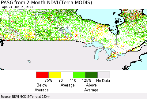 Canada PASG from 2-Month NDVI (Terra-MODIS) Thematic Map For 6/18/2023 - 6/25/2023