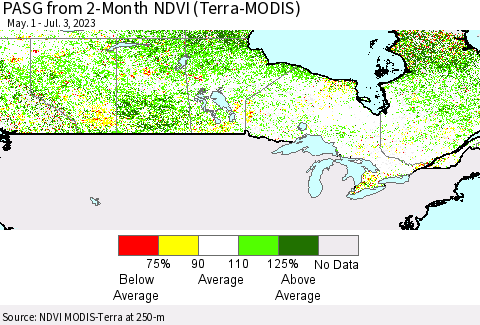 Canada PASG from 2-Month NDVI (Terra-MODIS) Thematic Map For 6/26/2023 - 7/3/2023