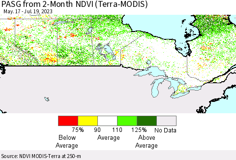 Canada PASG from 2-Month NDVI (Terra-MODIS) Thematic Map For 7/12/2023 - 7/19/2023