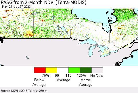 Canada PASG from 2-Month NDVI (Terra-MODIS) Thematic Map For 7/20/2023 - 7/27/2023