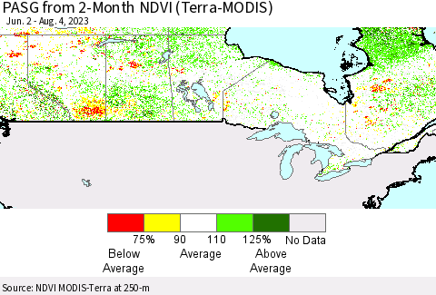 Canada PASG from 2-Month NDVI (Terra-MODIS) Thematic Map For 7/28/2023 - 8/4/2023