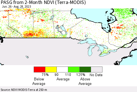 Canada PASG from 2-Month NDVI (Terra-MODIS) Thematic Map For 8/21/2023 - 8/28/2023