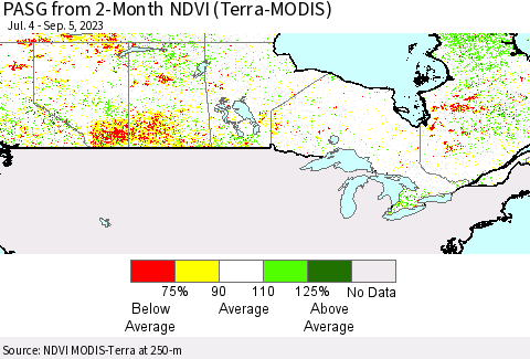Canada PASG from 2-Month NDVI (Terra-MODIS) Thematic Map For 8/29/2023 - 9/5/2023
