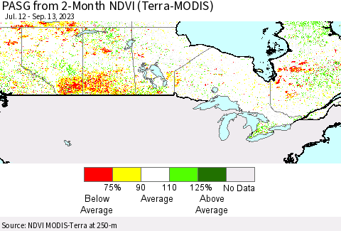 Canada PASG from 2-Month NDVI (Terra-MODIS) Thematic Map For 9/6/2023 - 9/13/2023